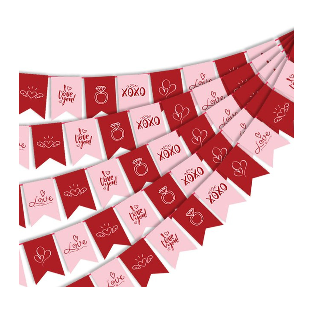WEIGAO Girlandenbanner aus Papier mit XOXO I Love You Buchstaben und Herzen in Rot und Rosa für Valentinstag und Hochzeitstag - Bild 1