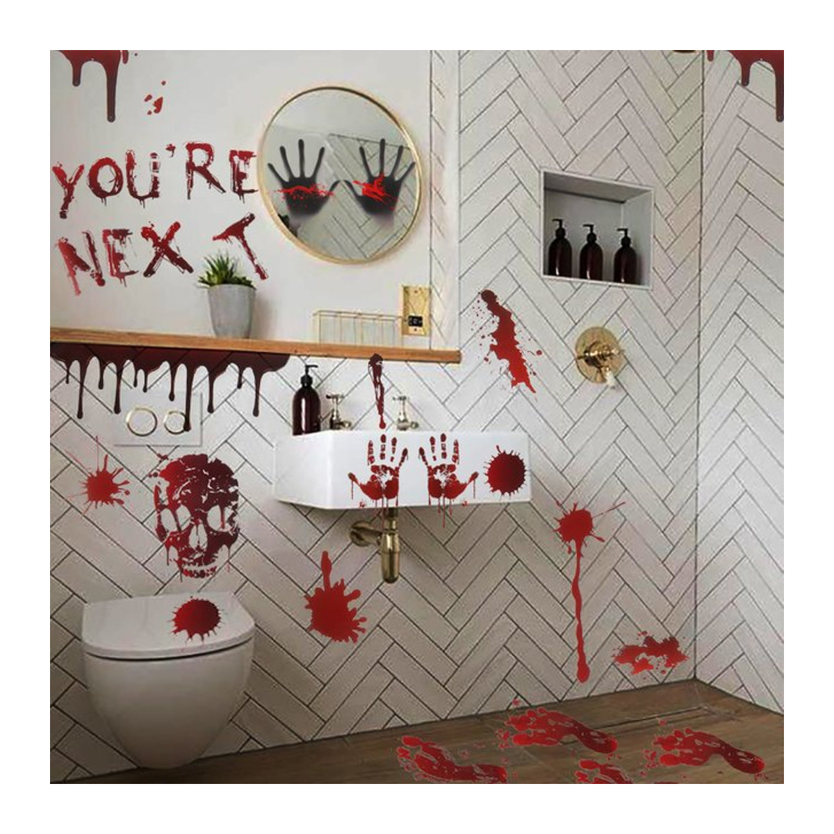 WEIGAO Halloween Aufkleber mit blutigen Hand- und Fußabdrücken in Rot für Fenster, Wand und Boden - Bild 1