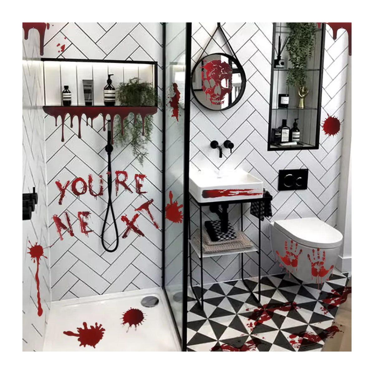 WEIGAO Halloween Aufkleber mit blutigen Hand- und Fußabdrücken in Rot für Fenster, Wand und Boden - Bild 2