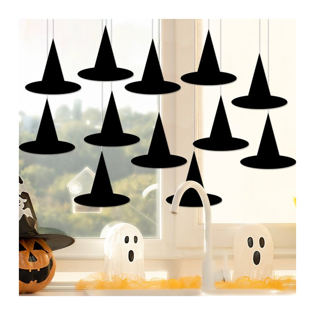WEIGAO Halloween-Hexenhüte aus schwarzem Papier zum Aufhängen für Party und Dekoration - Bild 1