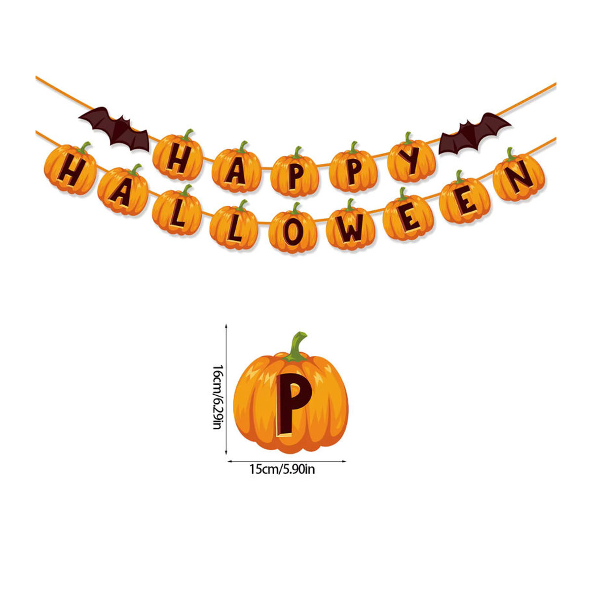 WEIGAO Halloween Papier Banner Dekoration mit Kürbis, Fledermaus und Hexen in Orange für deine Party - Bild 2