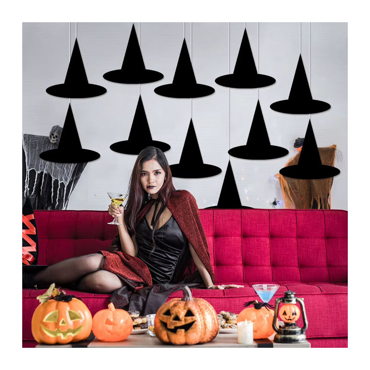 WEIGAO Halloween Papieranhänger in Form von schwarzen Zaubererhüten für deine Partydekoration, 12 Stück - Bild 3