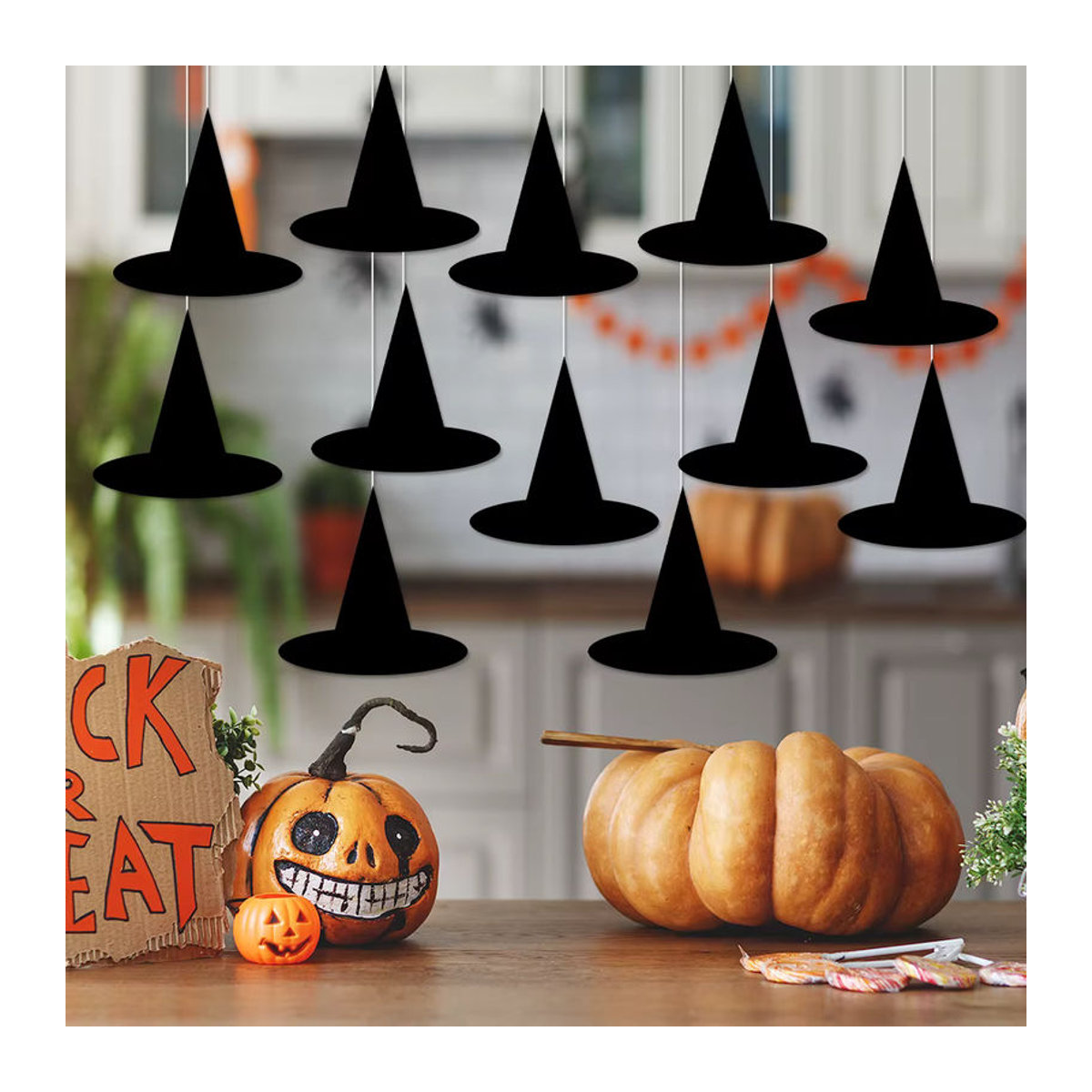 WEIGAO Halloween Papieranhänger in Form von schwarzen Zaubererhüten für deine Partydekoration, 12 Stück - Bild 4