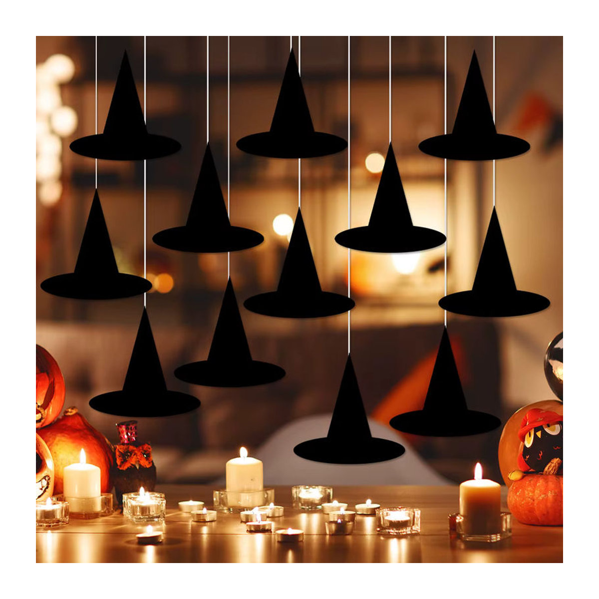 WEIGAO Halloween Papieranhänger in Form von schwarzen Zaubererhüten für deine Partydekoration, 12 Stück - Bild 5