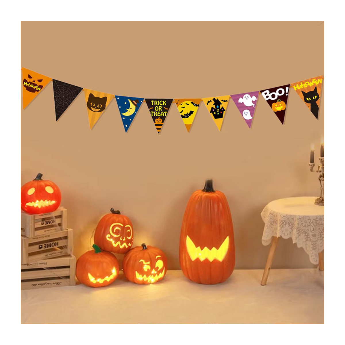 WEIGAO Halloween Papierbanner mit Kürbis und Geist in Mehrfarbig als hängende Dekoration für Kinder und Partys - Bild 1