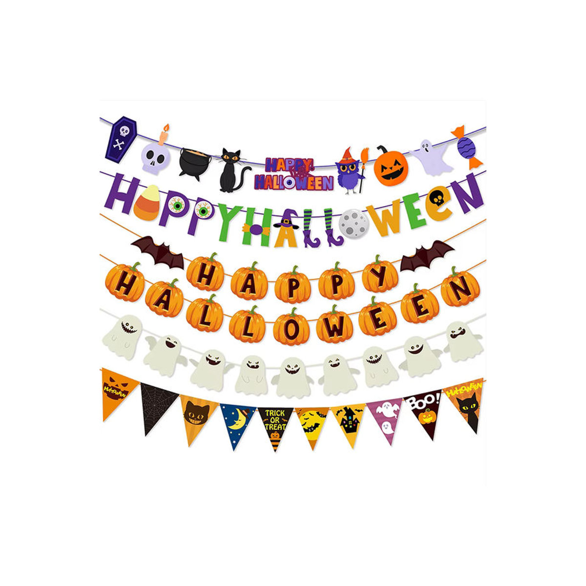 WEIGAO Halloween Papierbanner mit Kürbis und Geist in Mehrfarbig als hängende Dekoration für Kinder und Partys - Bild 2