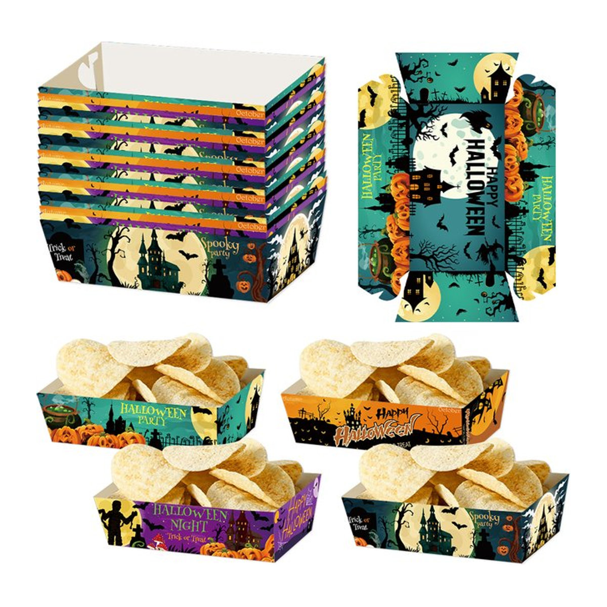 WEIGAO Halloween Popcorn-Boxen aus Papier für Süßigkeiten und Snacks, mehrfarbig, 8 oder 12 Stück - Bild 1