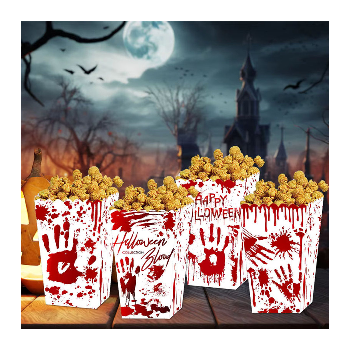 WEIGAO Halloween Popcorn-Boxen mit blutigem Design für Süßigkeiten und Snacks, mehrfarbig, Papier - Bild 3