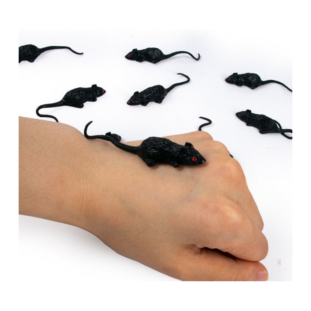 WEIGAO Halloween Spielzeug Set aus 10 Stück lebensechte Mini Mäuse und Ratten aus Kunststoff in Schwarz für Kinder Streich Requisiten - Bild 1