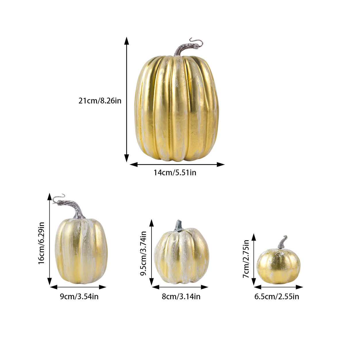 WEIGAO Künstliche Kürbisse in Gold für Herbst und Halloween als Dekoration im Landhausstil aus Kunstharz - Bild 3