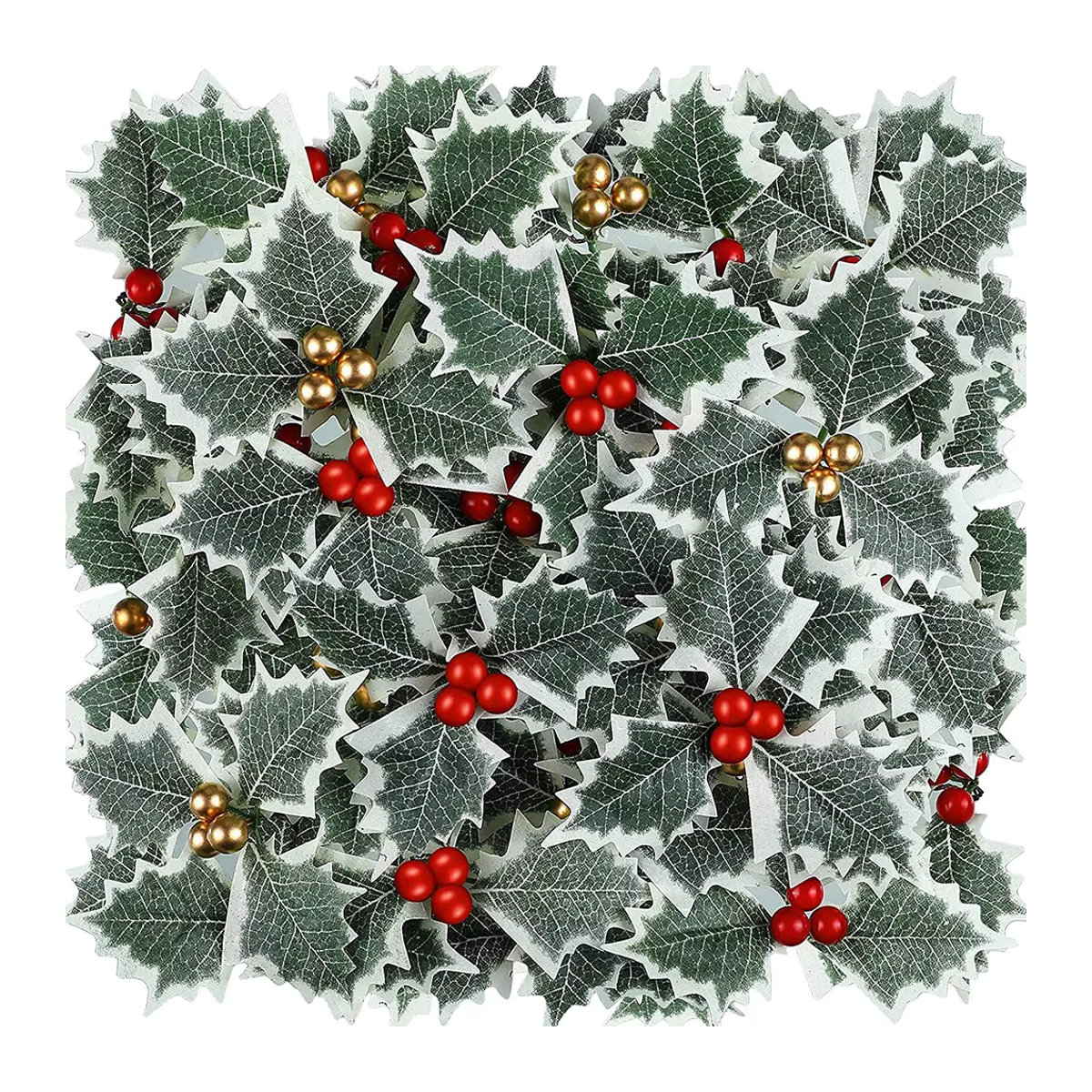 WEIGAO Künstliche Stechpalmenbeeren mit grünen Blättern in Rot und Grün für Weihnachtsdekoration und Kranz-Arrangements - Bild 2