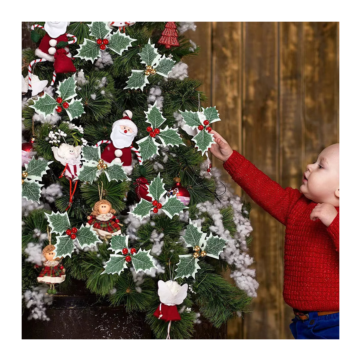WEIGAO Künstliche Stechpalmenbeeren mit grünen Blättern in Rot und Grün für Weihnachtsdekoration und Kranz-Arrangements - Bild 4
