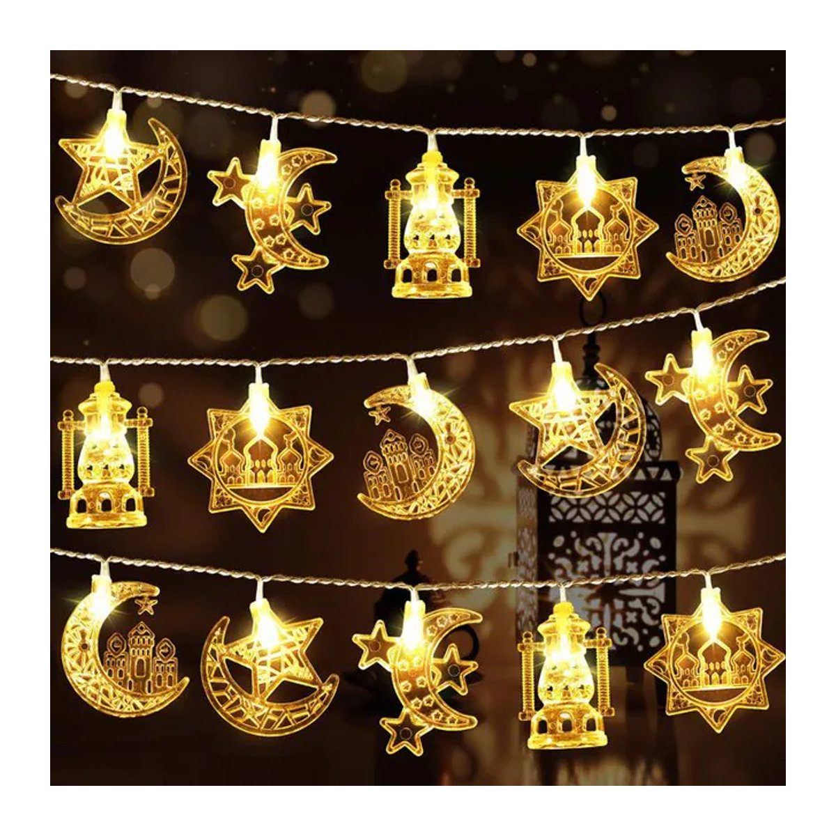 WEIGAO LED Lichterkette Ramadan Stern Mond Schloss in Gelb zur Dekoration für Eid Mubarak und Ramadan Kareem - Bild 1