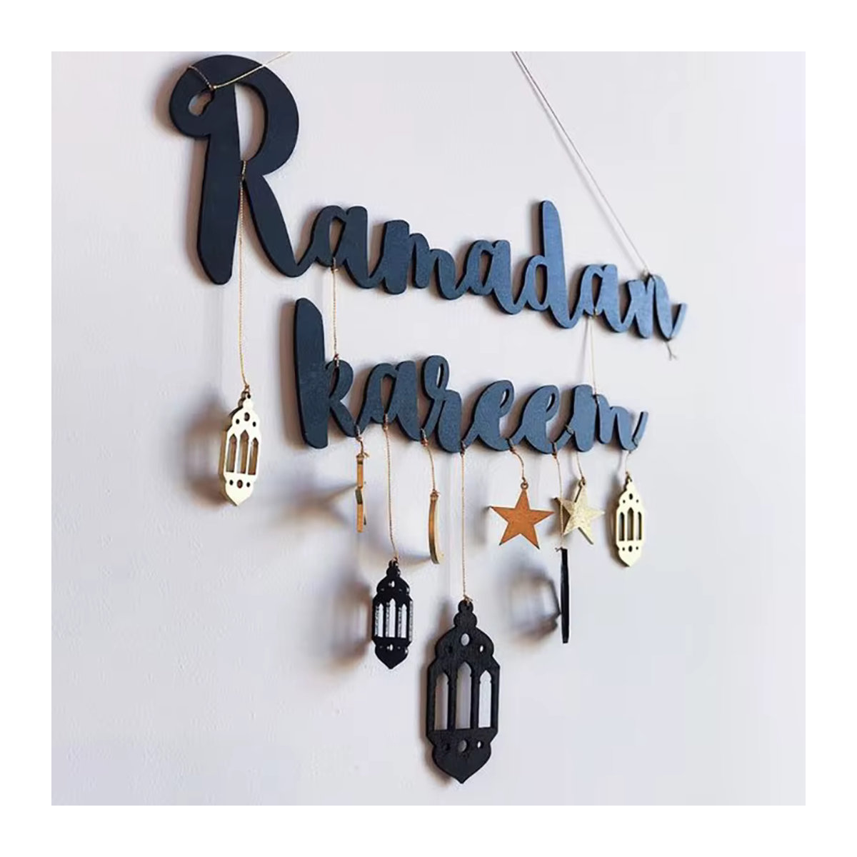 WEIGAO Ramadan Dekoration Sterne und Mond Laterne aus Holz in Schwarz als hängender Anhänger für Eid Mubarak und Ramadan Eid Al-fitr - Bild 2