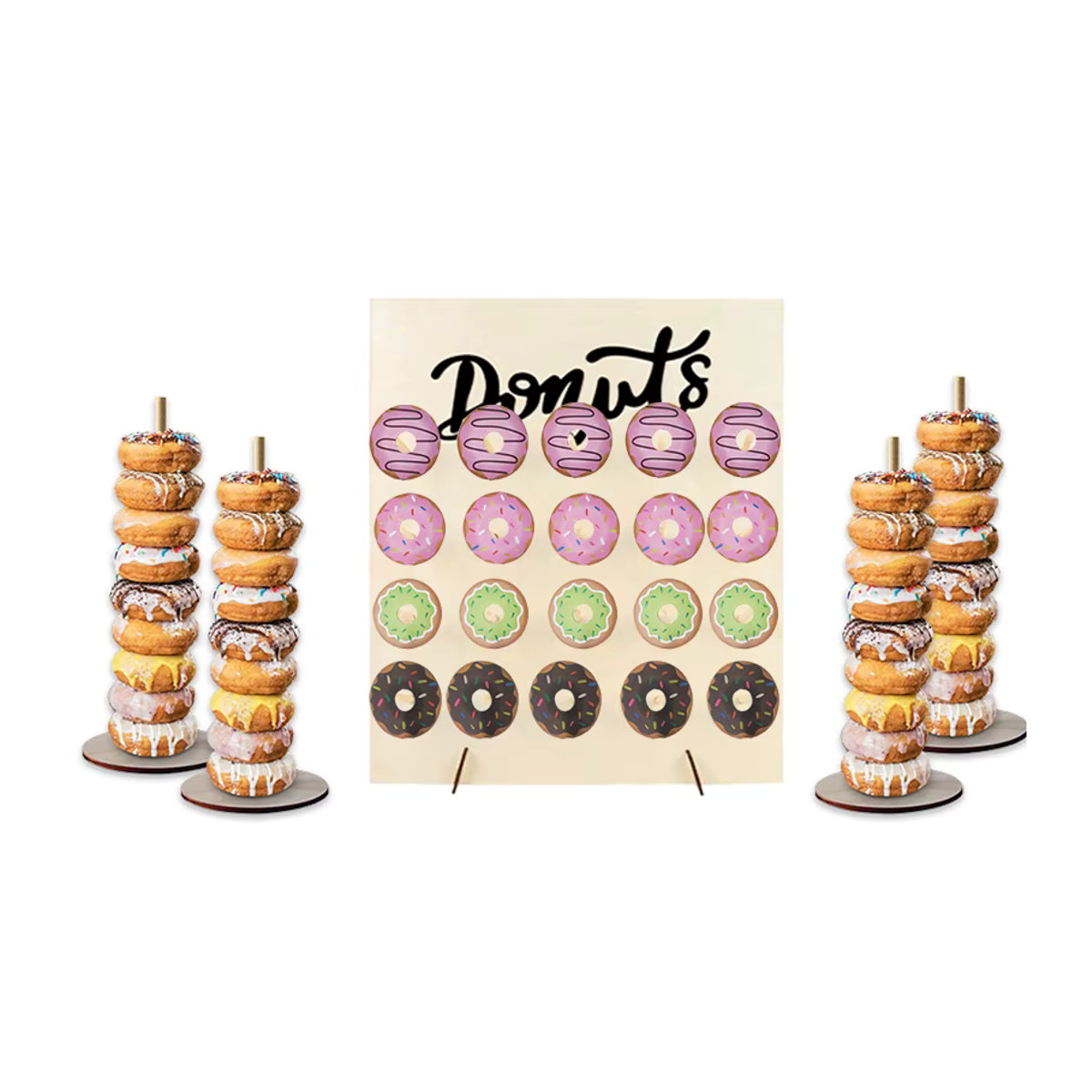 WEIGAO Rustikaler Donut-Wandständer aus Holz in Braun und Beige für Hochzeiten und Geburtstage - Bild 2