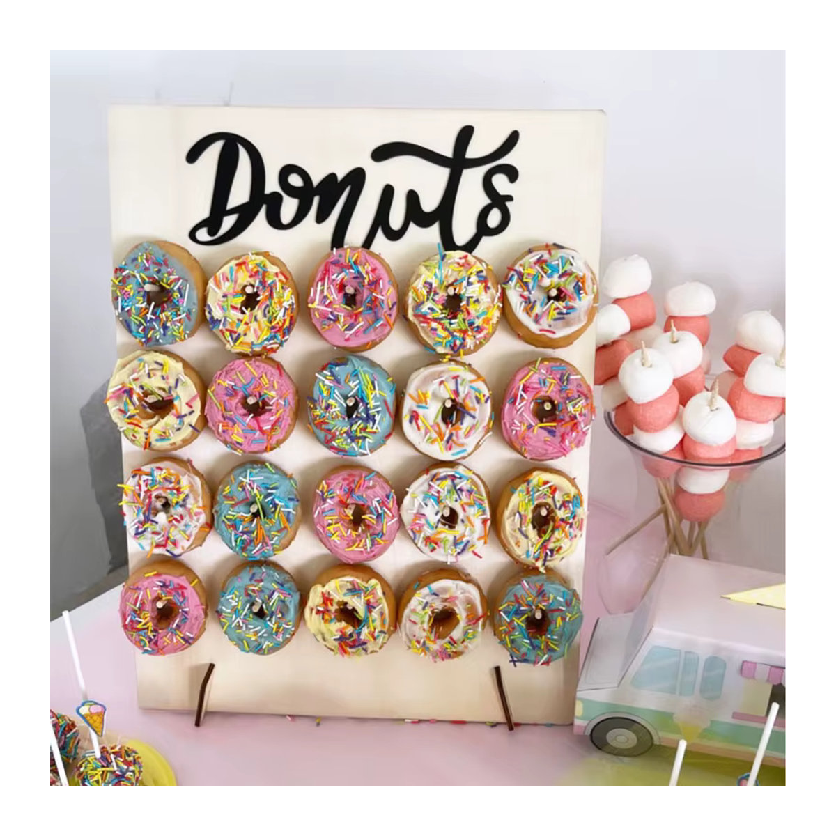 WEIGAO Rustikaler Donut-Wandständer aus Holz in Braun und Beige für Hochzeiten und Geburtstage - Bild 3