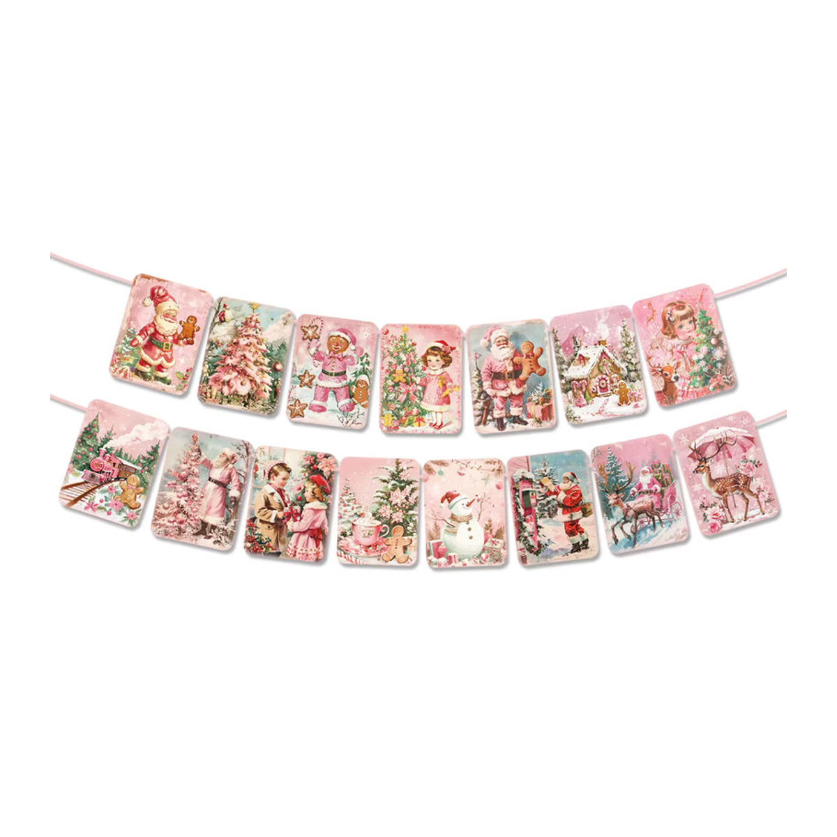 WEIGAO Vintage Weihnachtsbanner Rosa mit Weihnachtsmann und Schneemann als hängende Papier-Girlande zur Weihnachtsdekoration - Bild 4