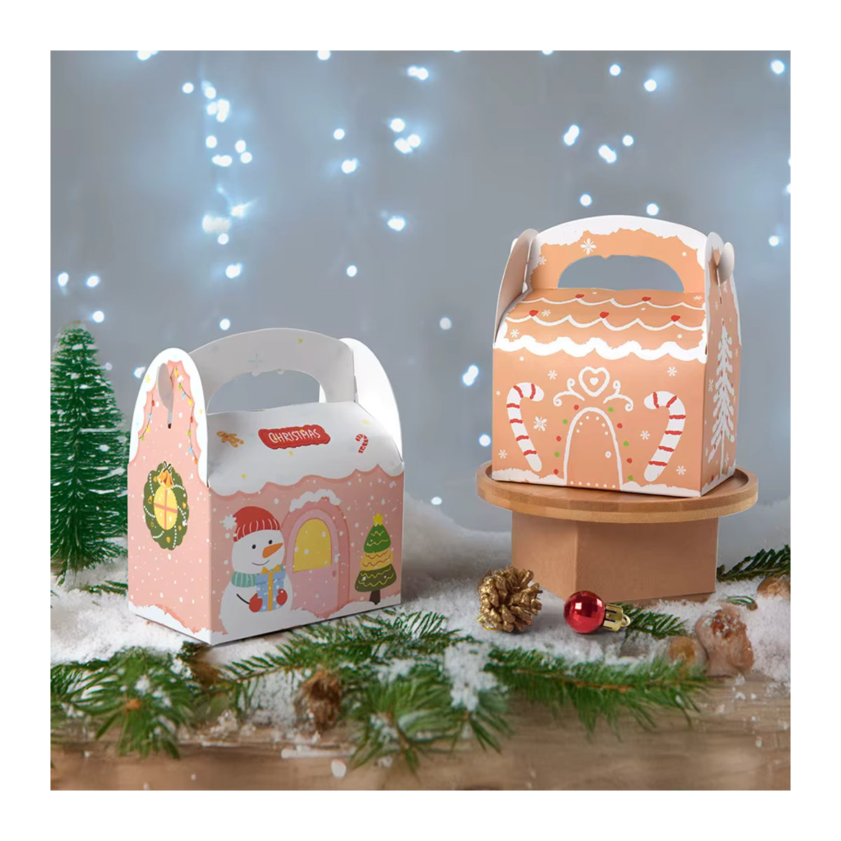 WEIGAO Weihnachtliche Geschenkboxen aus Papier für Süßigkeiten und Cookies, mehrfarbig, rechteckig - Bild 3