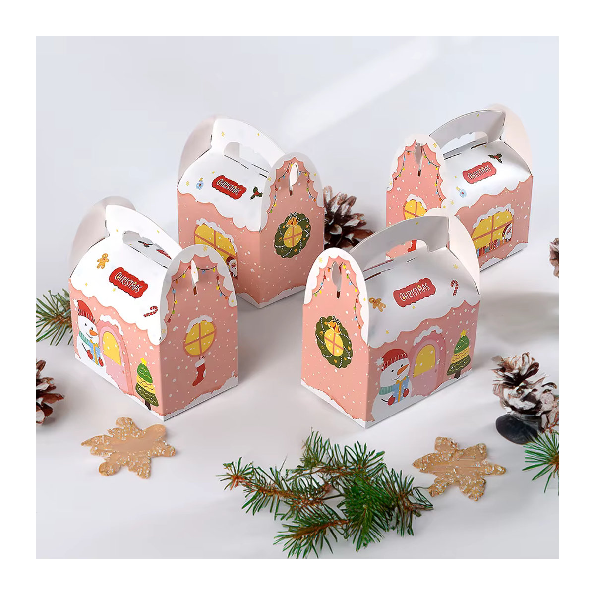 WEIGAO Weihnachtliche Geschenkboxen aus Papier für Süßigkeiten und Cookies, mehrfarbig, rechteckig - Bild 4