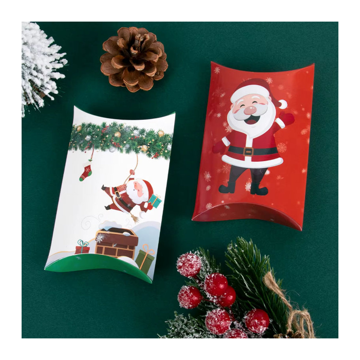 WEIGAO Weihnachtliche Geschenkboxen aus Papier in Kissenform mit Santa und Schneemann Motiven, mehrfarbig - Bild 4