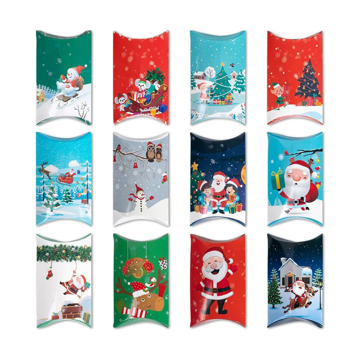 WEIGAO Weihnachtliche Geschenkboxen aus Papier in Kissenform mit Santa und Schneemann Motiven, mehrfarbig - Bild 6