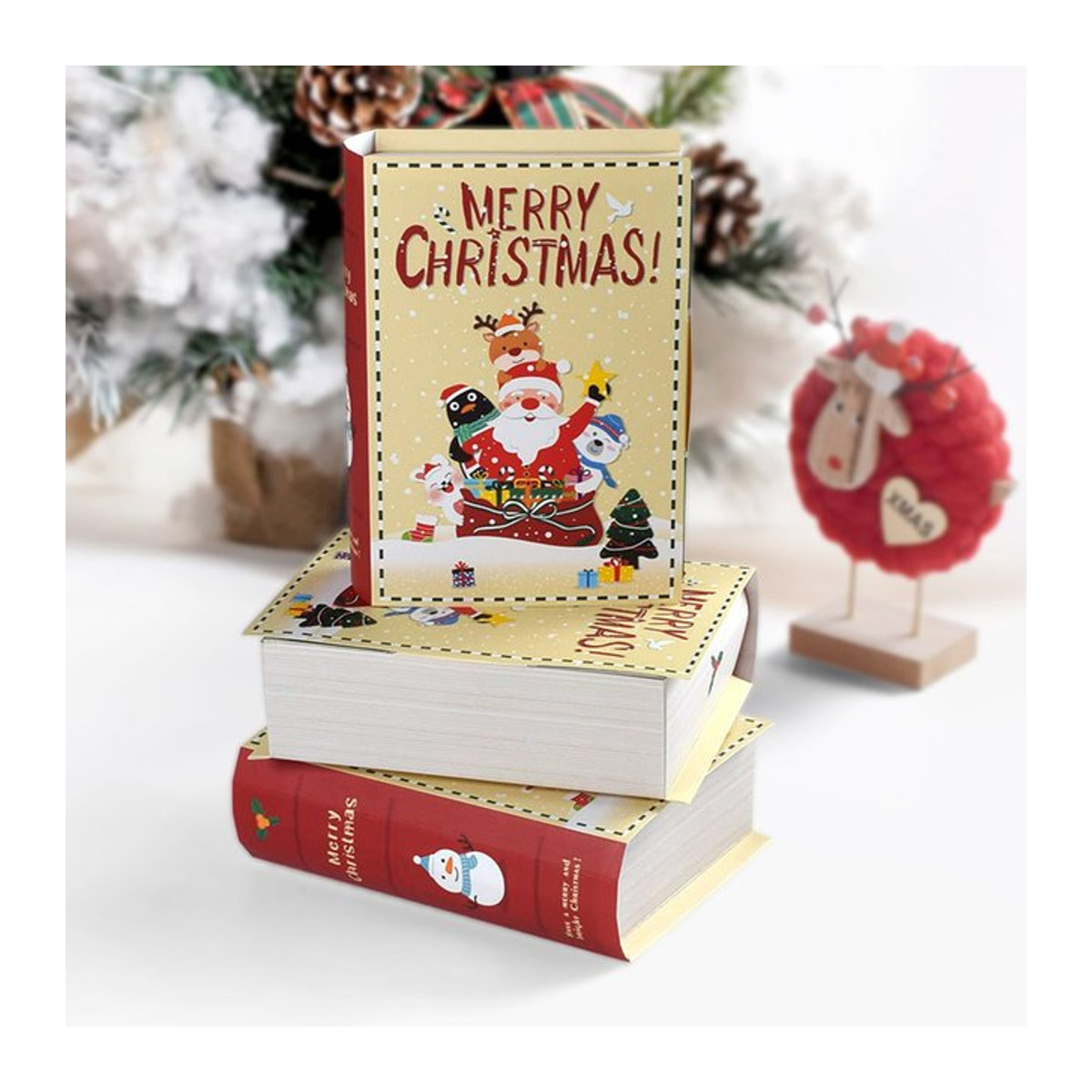 WEIGAO Weihnachtliche Geschenkboxen im Zauberbuch-Design, mehrfarbig, Set aus 3 oder 6 Stück aus Papier - Bild 1