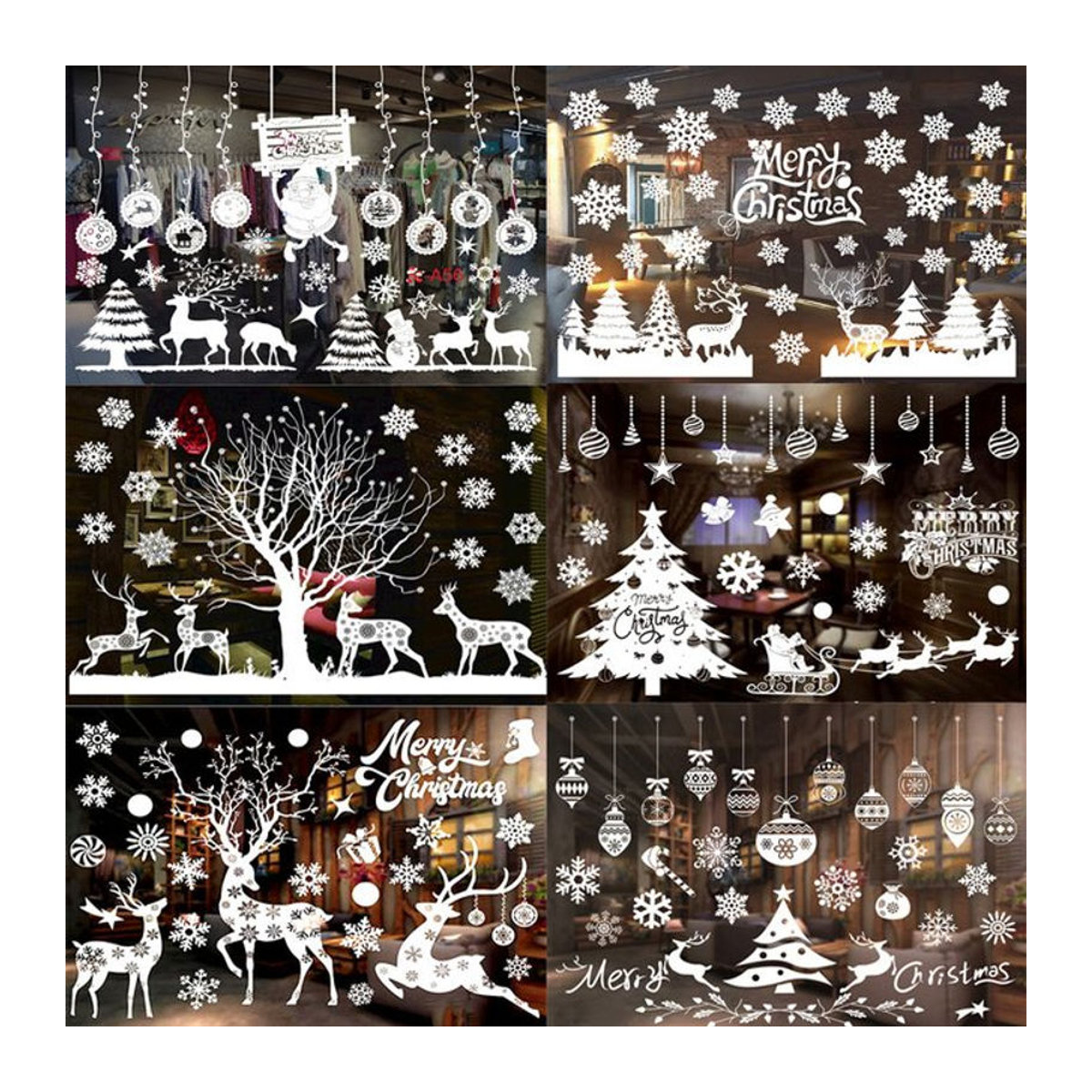 WEIGAO Weihnachts Fensteraufkleber mit Schneeflocken, Rentier und Weihnachtsmann in Weiß - Bild 1