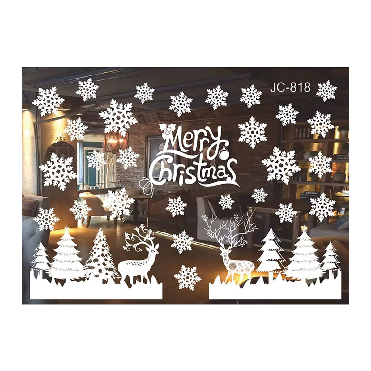 WEIGAO Weihnachts Fensteraufkleber mit Schneeflocken, Rentier und Weihnachtsmann in Weiß - Bild 2