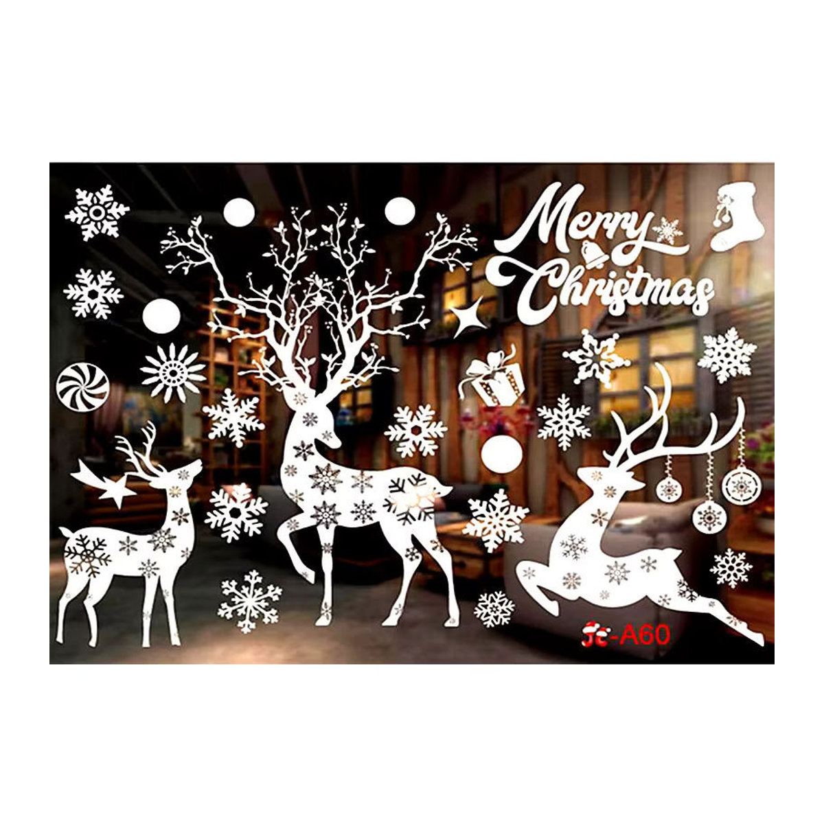 WEIGAO Weihnachts Fensteraufkleber mit Schneeflocken, Rentier und Weihnachtsmann in Weiß - Bild 3