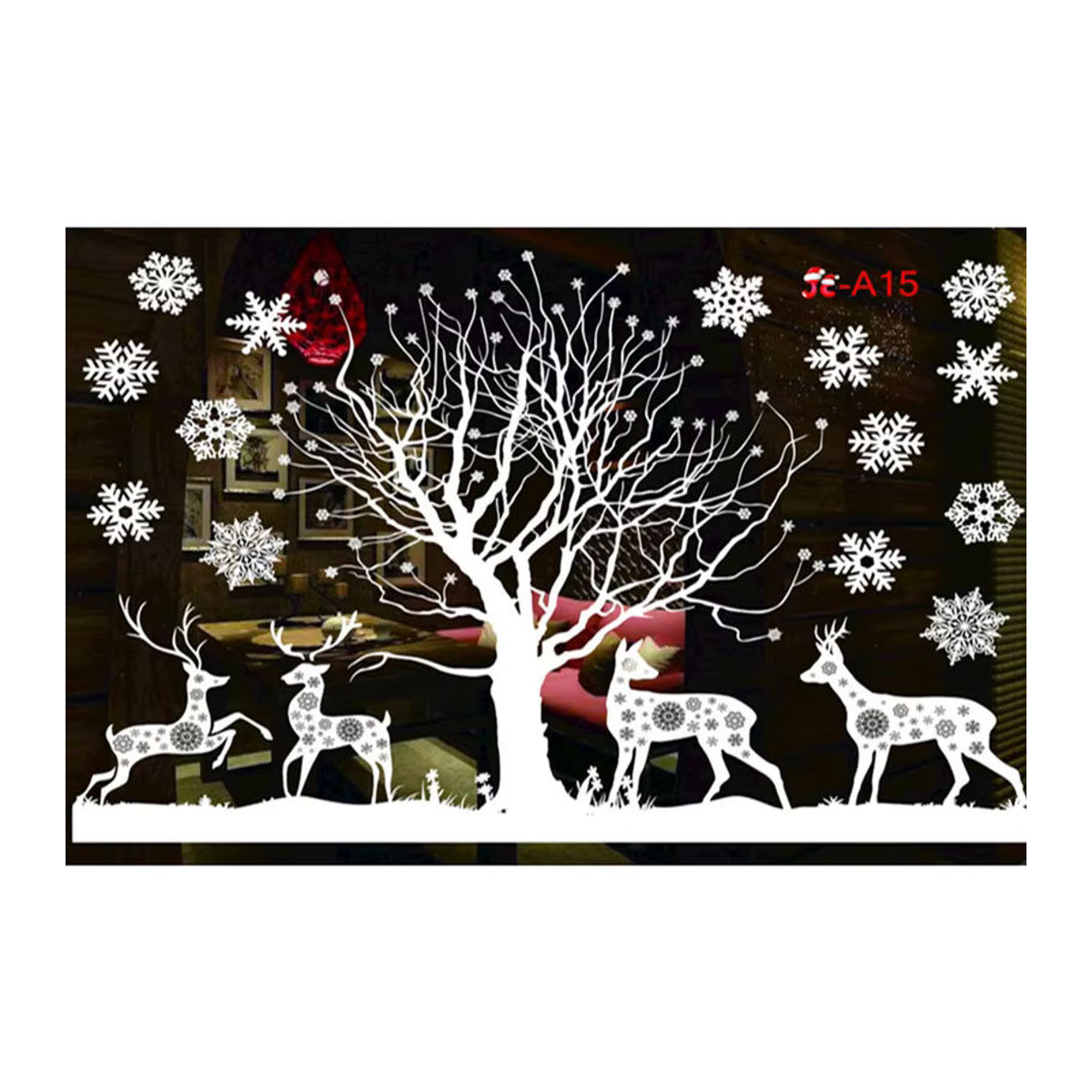 WEIGAO Weihnachts Fensteraufkleber mit Schneeflocken, Rentier und Weihnachtsmann in Weiß - Bild 5