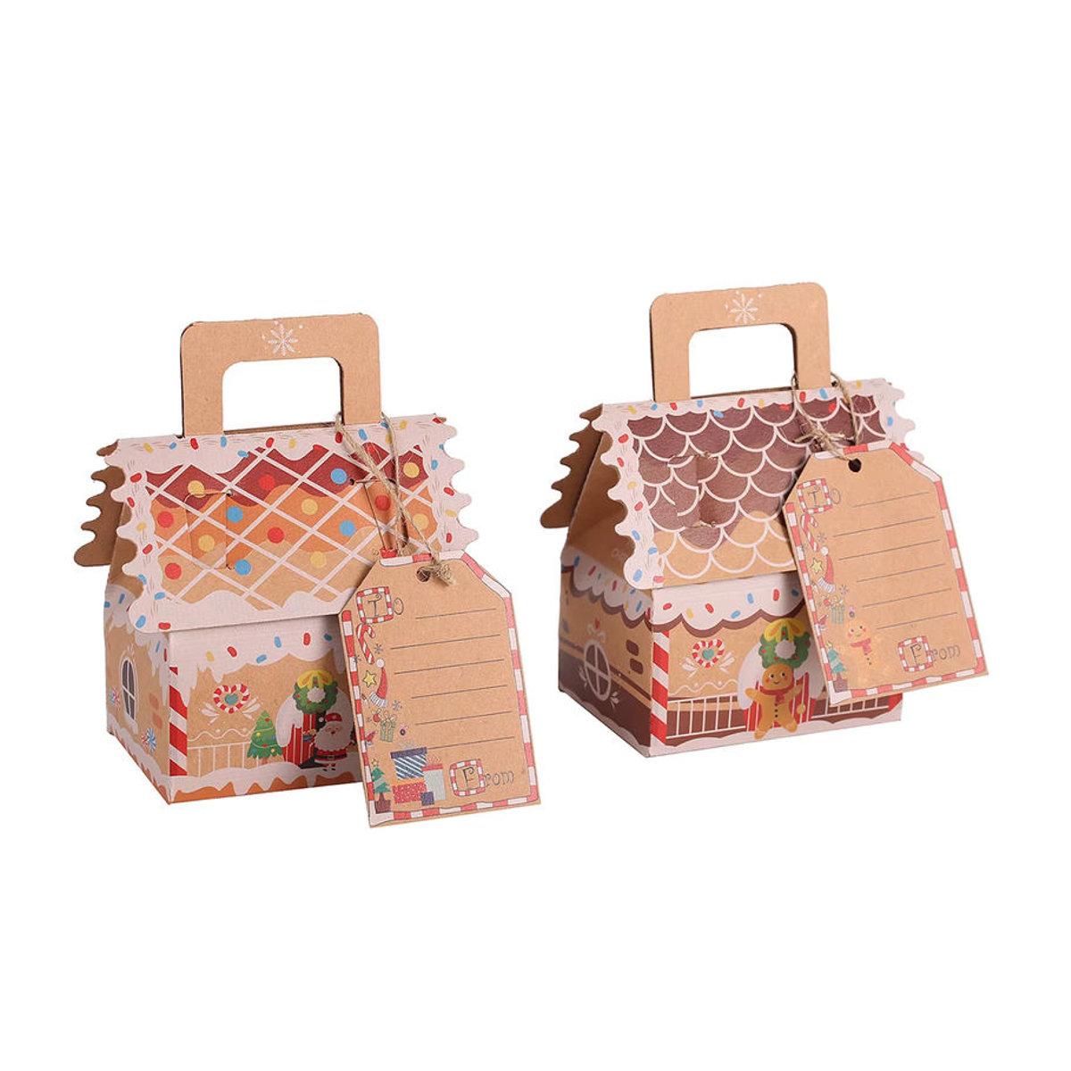 WEIGAO Weihnachts-Geschenkboxen aus Kraftpapier in Lebkuchenhausform, 4 Stück, Braun und Mehrfarbig - Bild 5