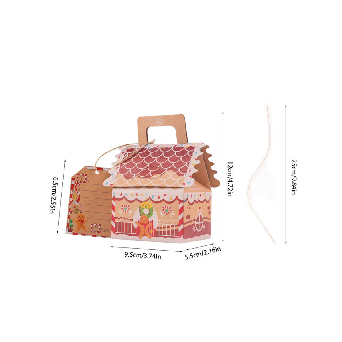 WEIGAO Weihnachts-Geschenkboxen aus Kraftpapier in Lebkuchenhausform, 4 Stück, Braun und Mehrfarbig - Bild 6