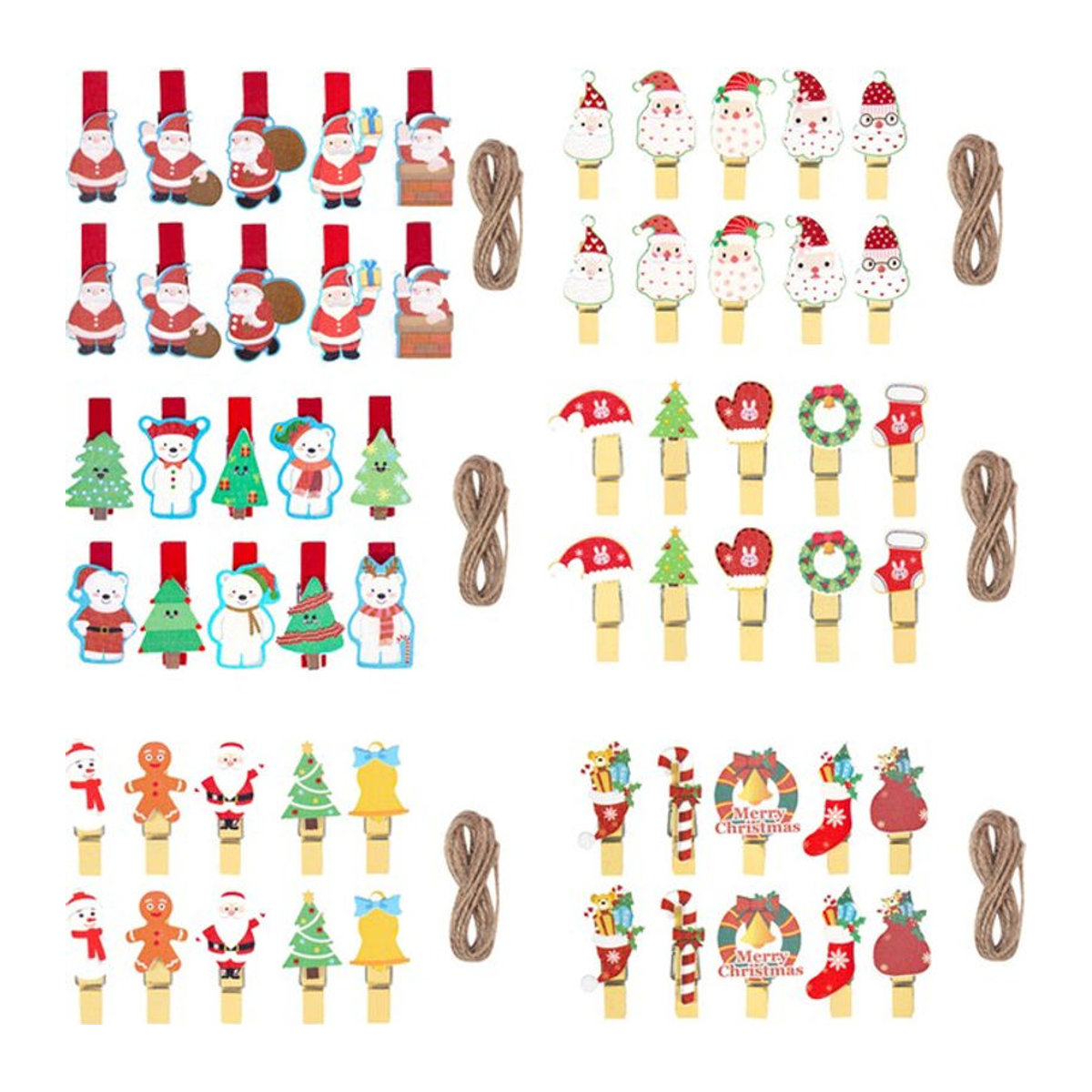 WEIGAO Weihnachts Holzclips Set mit Schneeflocken und Tierfiguren für DIY Deko und Fotoaufhängung, mehrfarbig - Bild 1