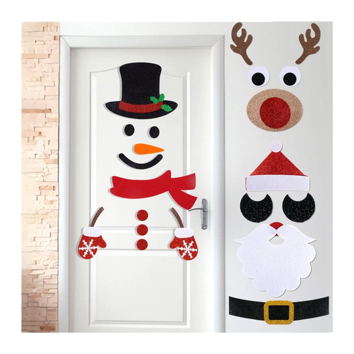 WEIGAO Weihnachts Wandaufkleber aus Filz mit Elch, Schneemann und Santa Claus für Tür und Fenster, mehrfarbig - Bild 1