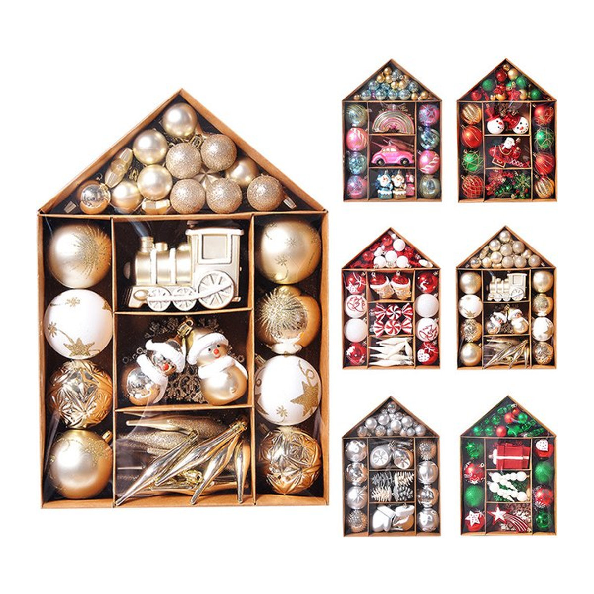 WEIGAO Weihnachtsbaum Kugeln Set in Gold mit Schneeflocken und Sternen, 70 Stück hängende Kunststoff Ornamente für deine Weihnachtsdekoration - Bild 1