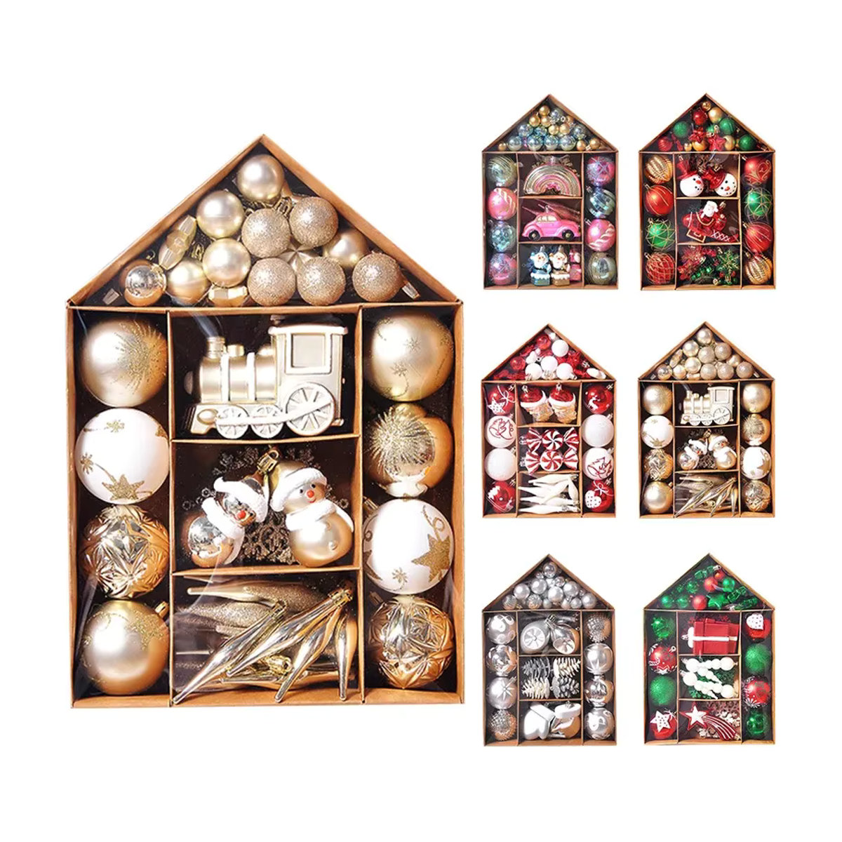 WEIGAO Weihnachtsbaum Kugeln Set in Gold mit Schneeflocken und Sternen, 70 Stück hängende Kunststoff Ornamente für deine Weihnachtsdekoration - Bild 4