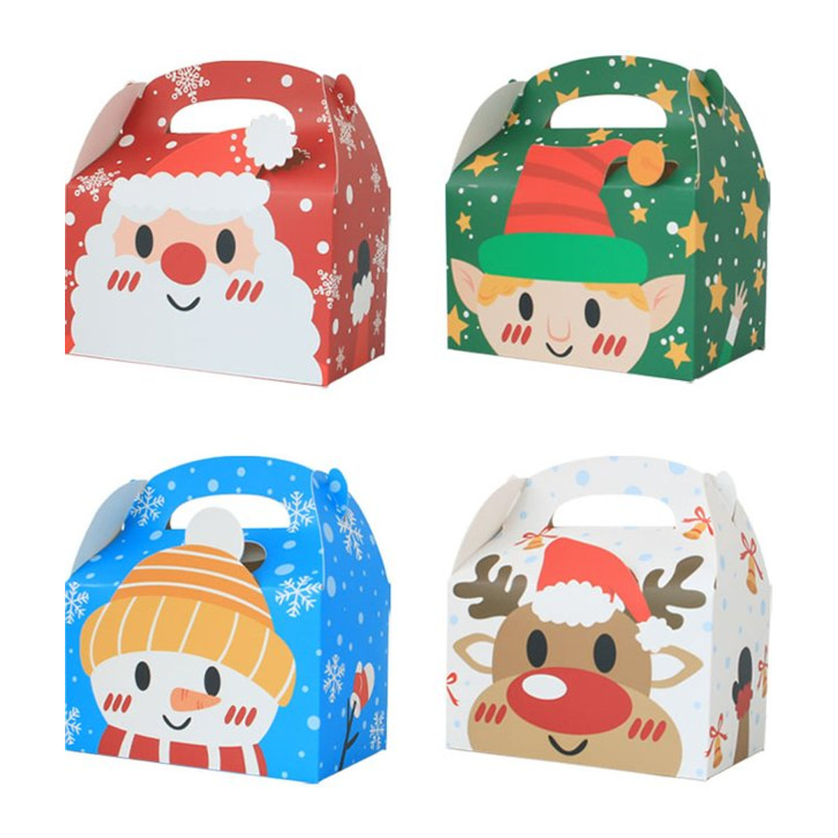 Weihnachten Geschenkboxen aus Kraftpapier mit Santa Claus, Schneemann und Rentier Motiven für Süßigkeiten und Kekse, mehrfarbig - Bild 1