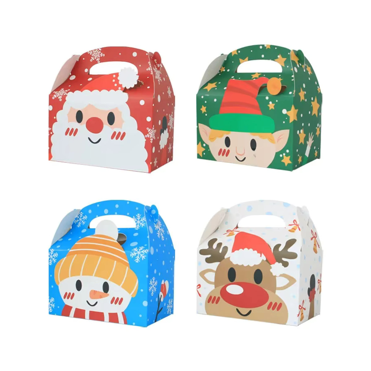 Weihnachten Geschenkboxen aus Kraftpapier mit Santa Claus, Schneemann und Rentier Motiven für Süßigkeiten und Kekse, mehrfarbig - Bild 4