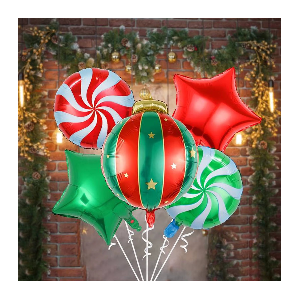 Weihnachten Hängende Kugeln Windmühle Set in Rot und Grün mit Pentagramm und Sternen aus Aluminiumfolie und Kunststoff - Bild 3