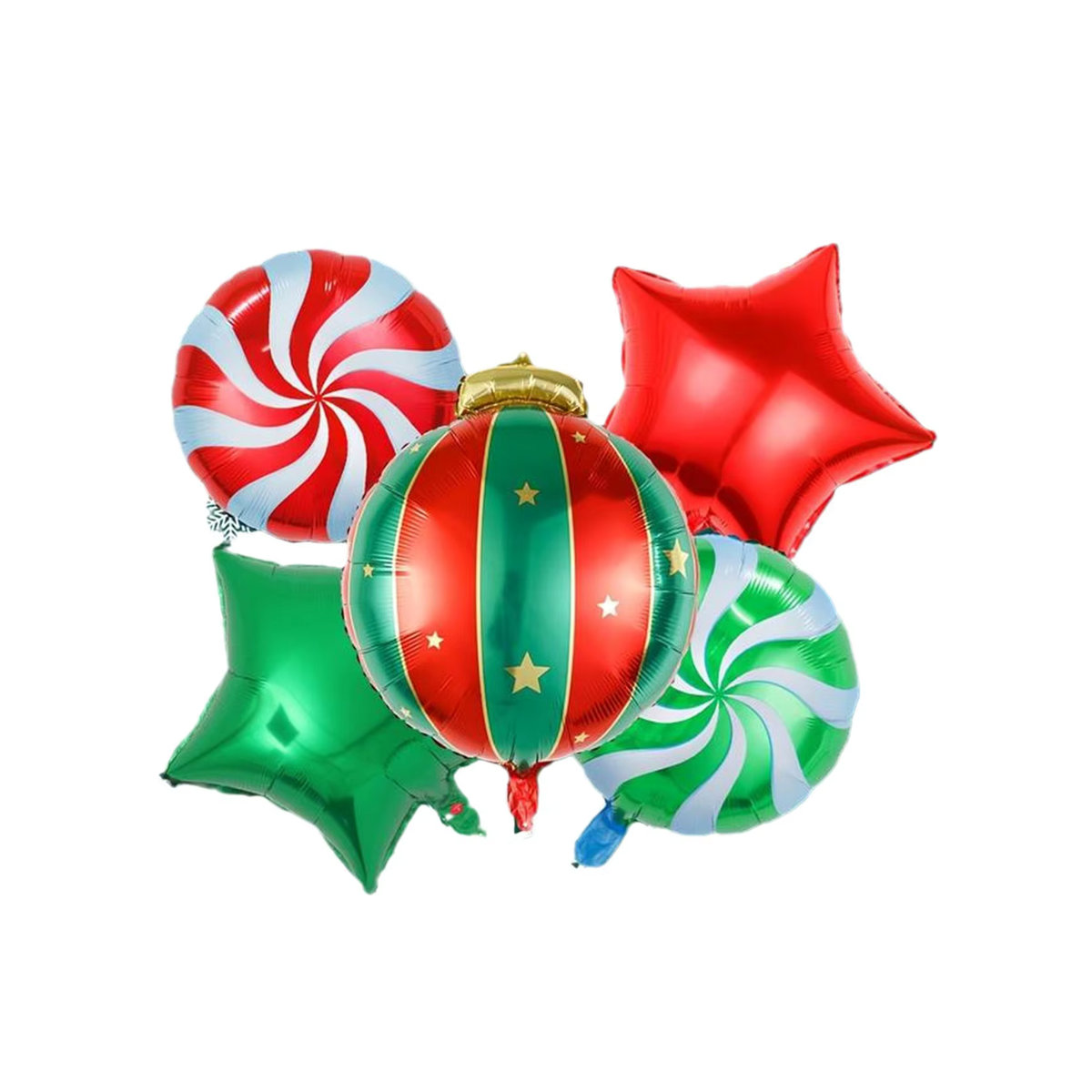 Weihnachten Hängende Kugeln Windmühle Set in Rot und Grün mit Pentagramm und Sternen aus Aluminiumfolie und Kunststoff - Bild 5