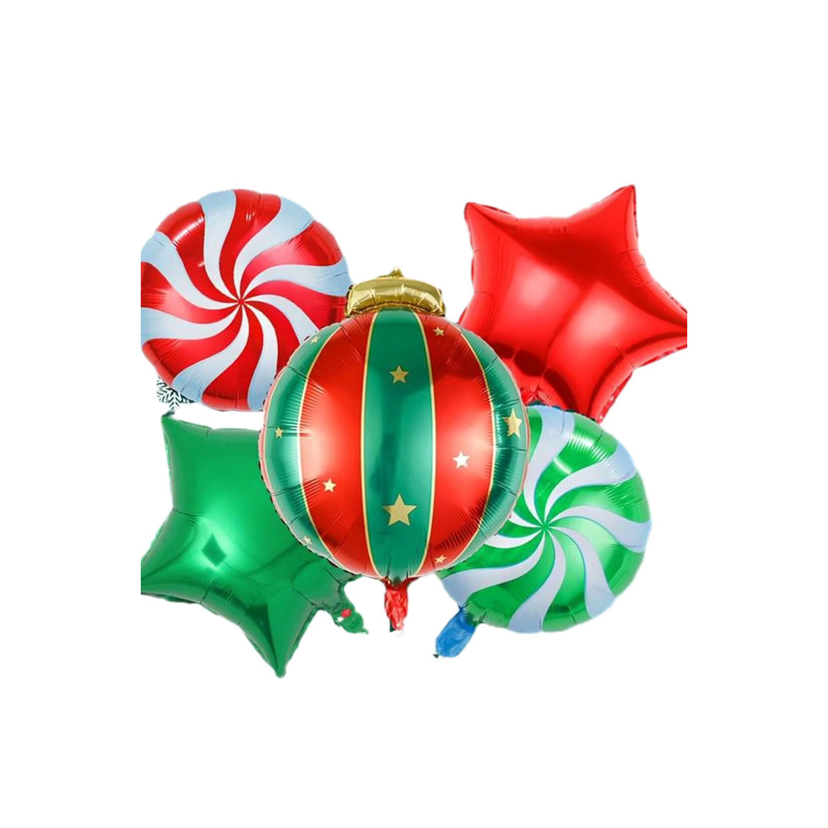 Weihnachten Hängende Kugeln Windmühle Set in Rot und Grün mit Pentagramm und Sternen aus Aluminiumfolie und Kunststoff - Bild 6