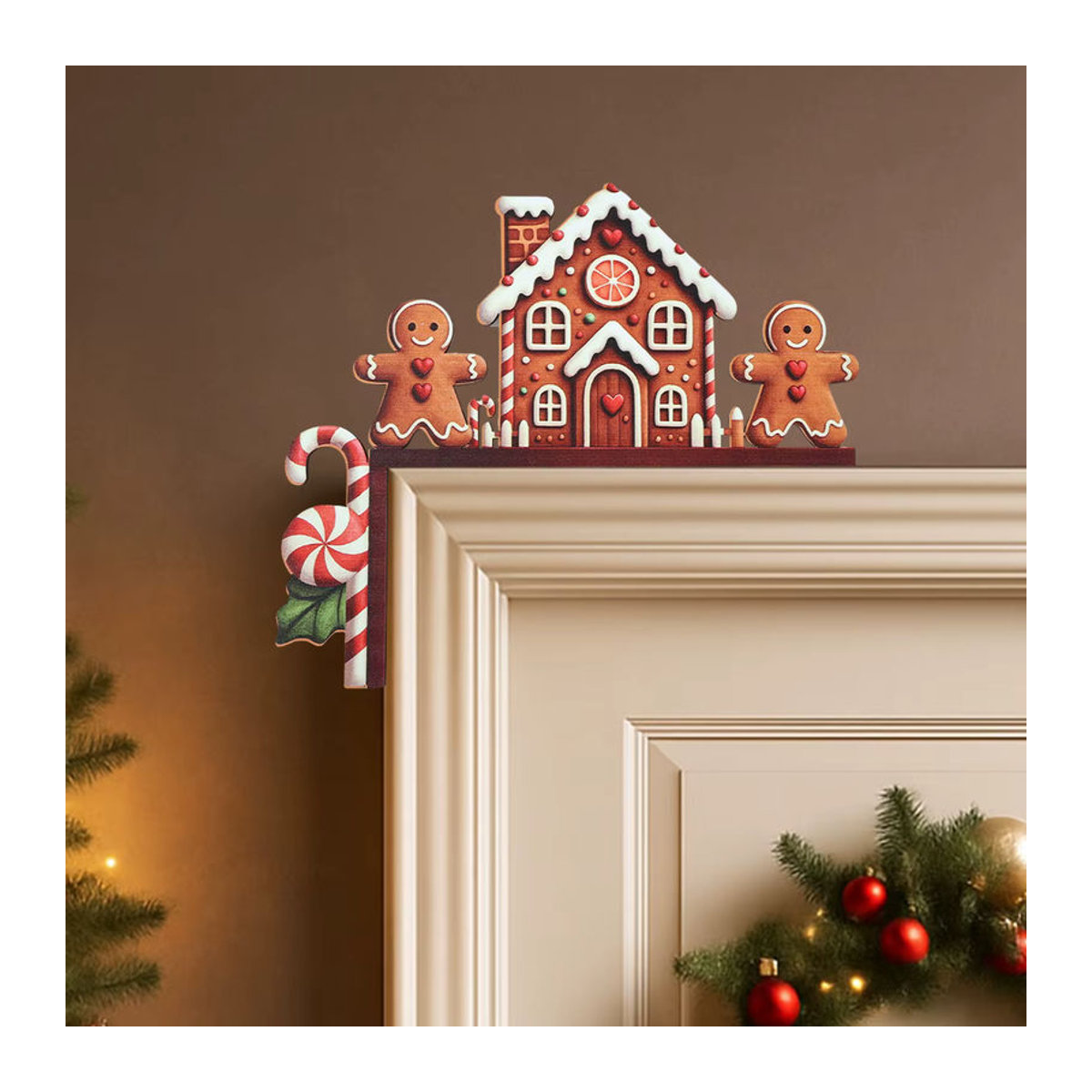 Weihnachtliche Lebkuchenmann Holztürrahmen Dekoration in Mehrfarbig - Bild 2
