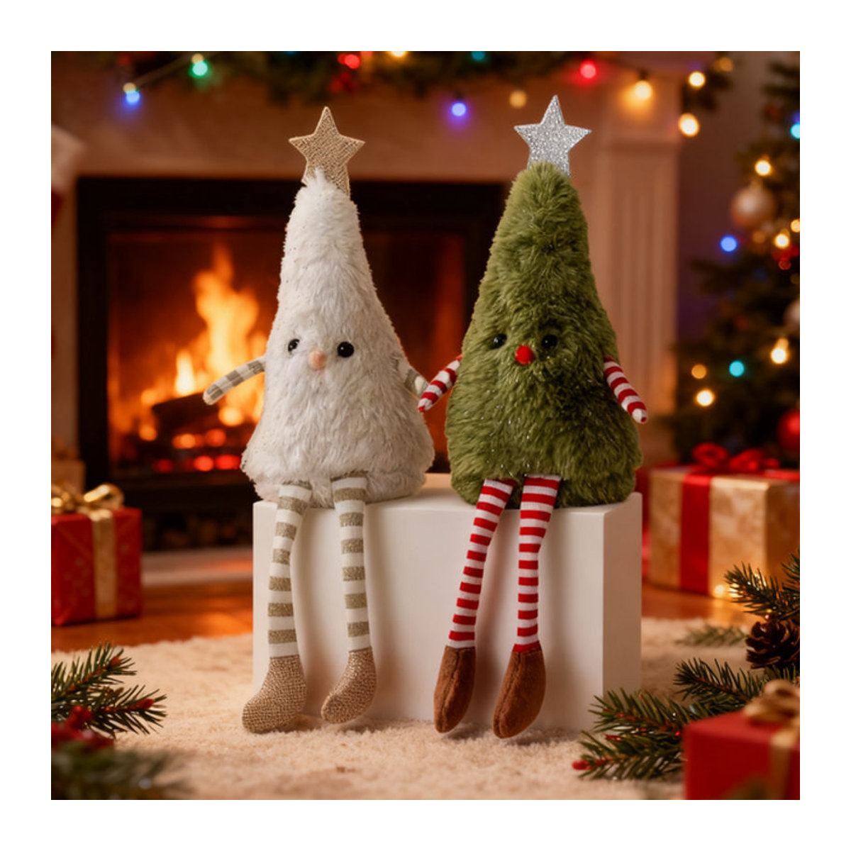Weihnachtliches Hängeornament aus Textil mit Tier- und Puppenfiguren in Grün und Weiß - Bild 1
