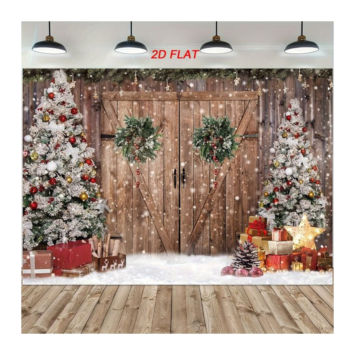 Weihnachtliches Hintergrundtuch sjs mit Weihnachtsbaum- und Scheunendesign, mehrfarbig, rechteckig - Bild 1