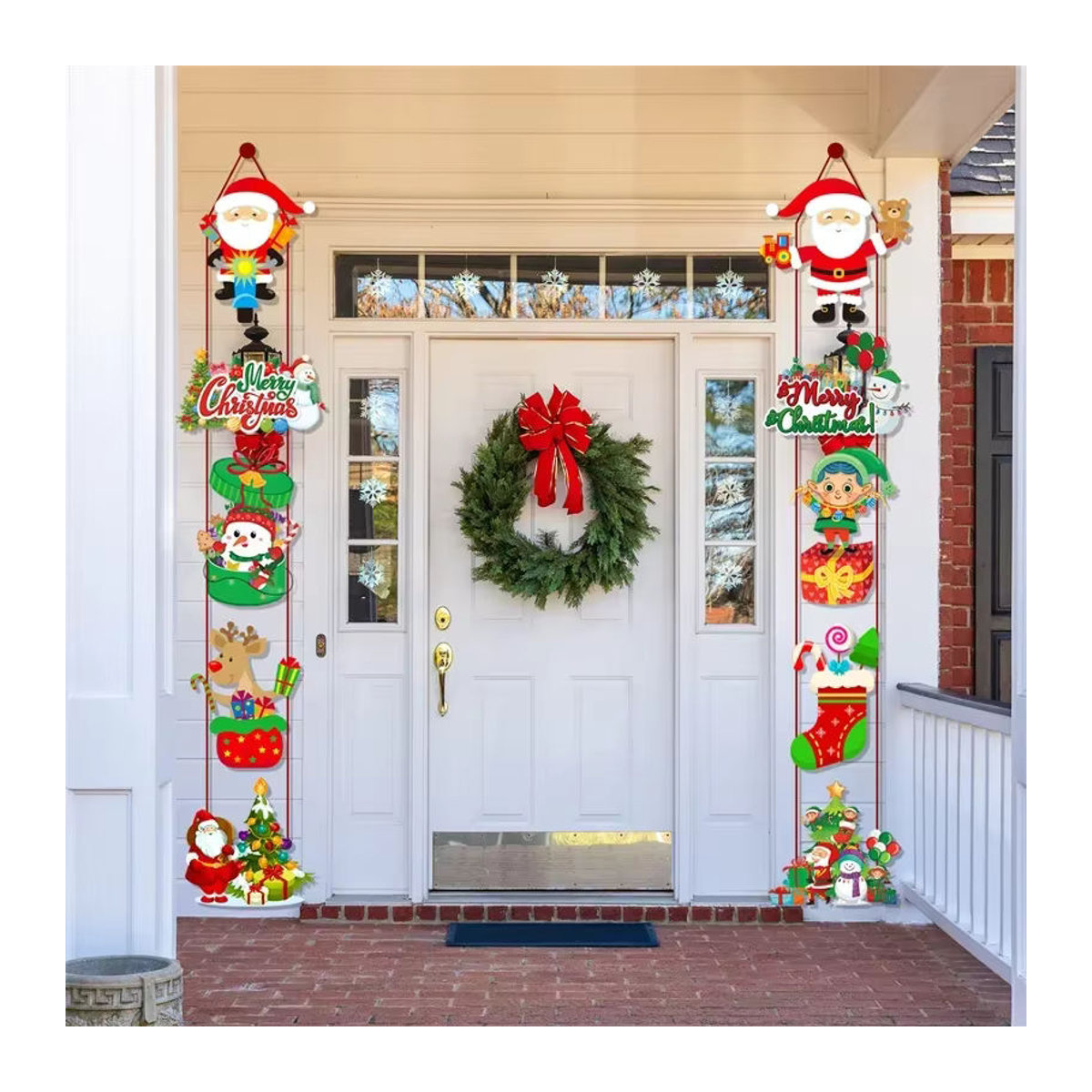 Weihnachtliches Türbanner mit Santa Claus, Schneemann und Elf als hängende Dekoration für Haus und Hof, mehrfarbig - Bild 2
