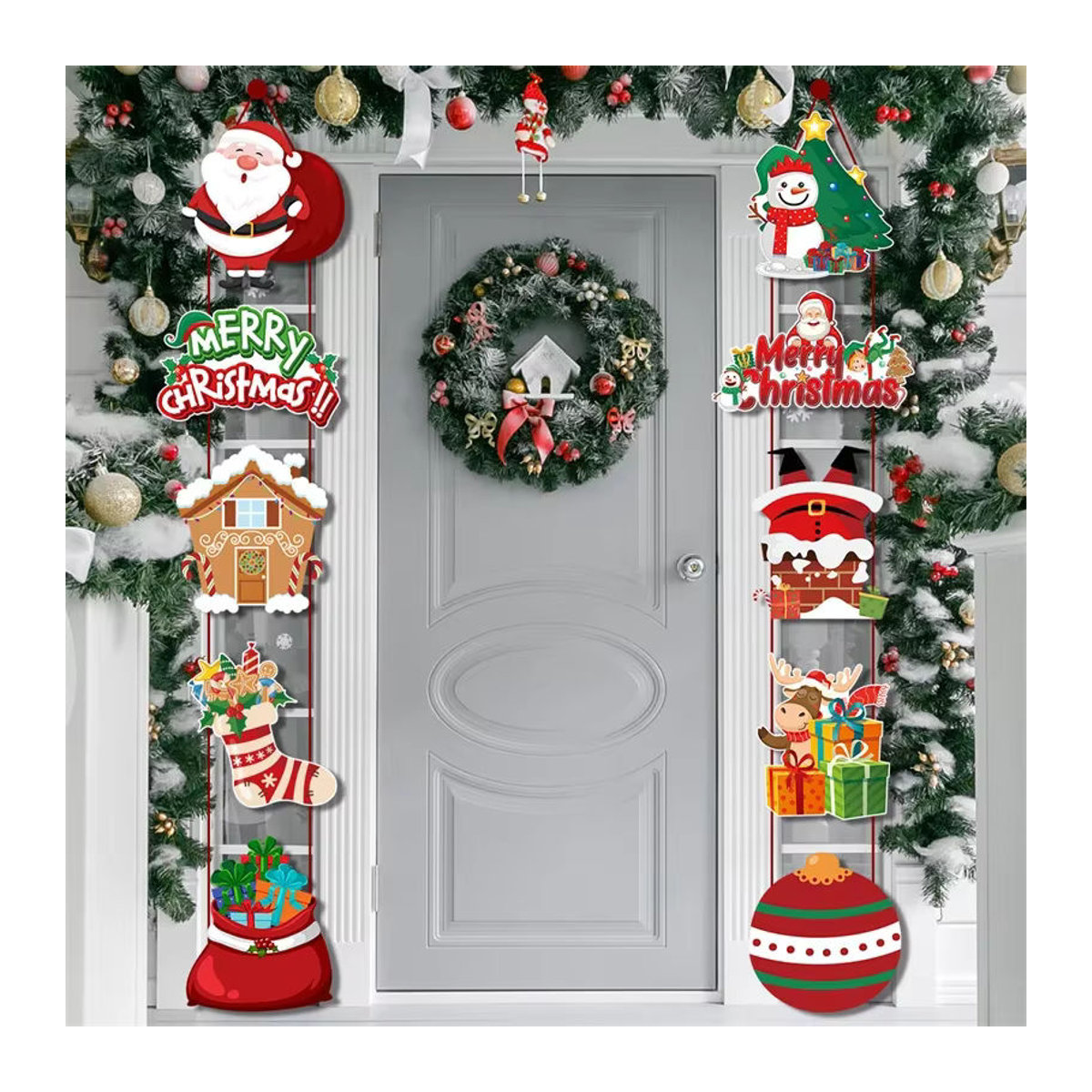 Weihnachtliches Türbanner mit Santa Claus, Schneemann und Elf als hängende Dekoration für Haus und Hof, mehrfarbig - Bild 4
