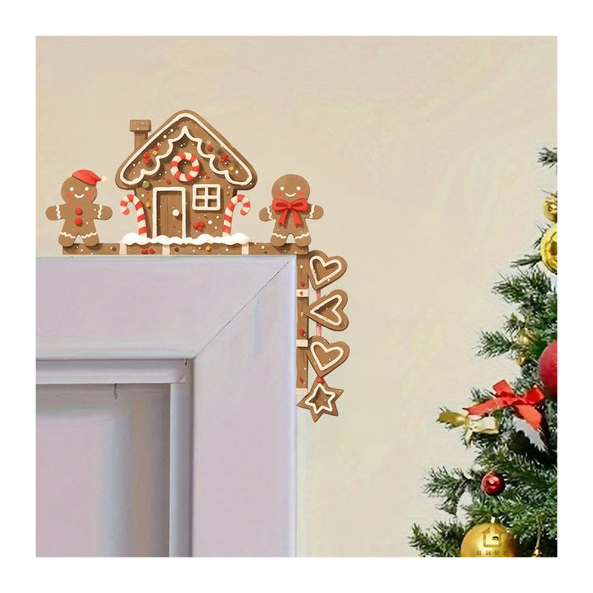 Weihnachtliches Wandtattoo Lebkuchenhaus und Lebkuchenmann als abnehmbarer Vinyl Aufkleber in Mehrfarbig für Kinderzimmer und Schlafzimmer - Bild 1