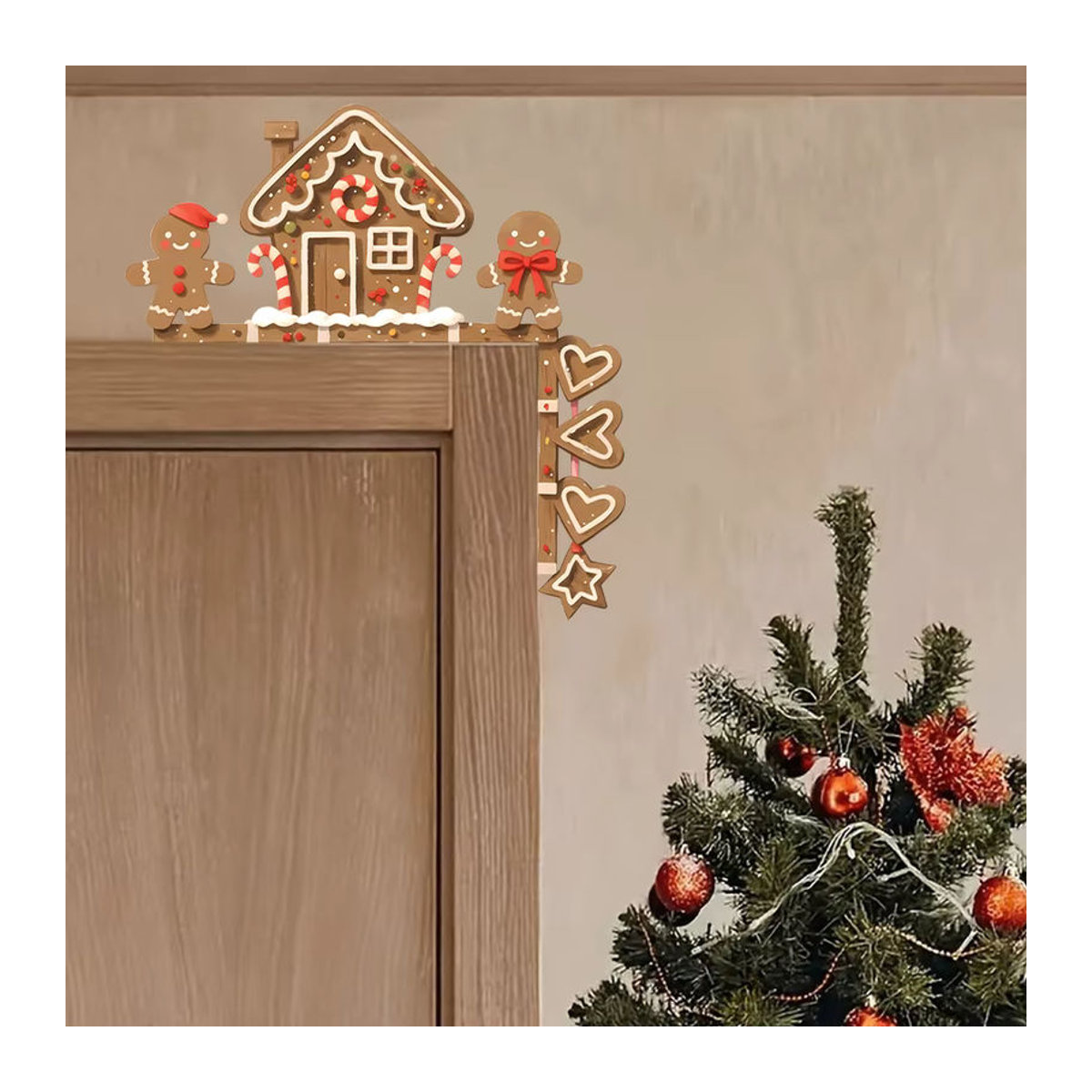 Weihnachtliches Wandtattoo Lebkuchenhaus und Lebkuchenmann als abnehmbarer Vinyl Aufkleber in Mehrfarbig für Kinderzimmer und Schlafzimmer - Bild 2