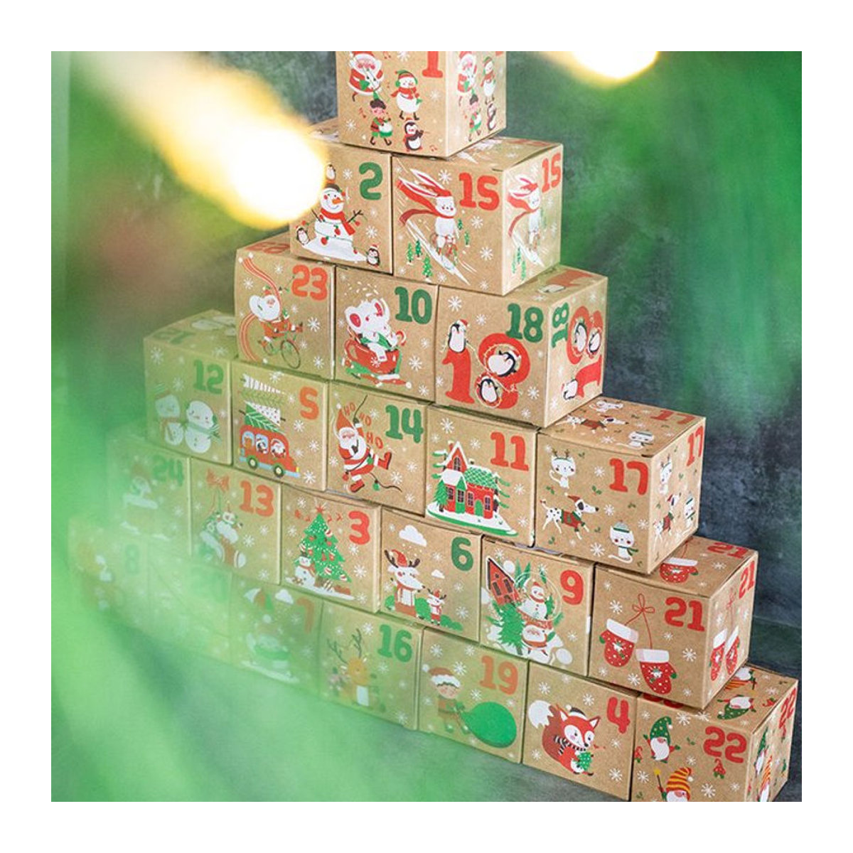 Weihnachts-Adventskalender und Süßigkeitenbox aus Kraftpapier in Braun und Mehrfarbig für Kinder - Bild 1
