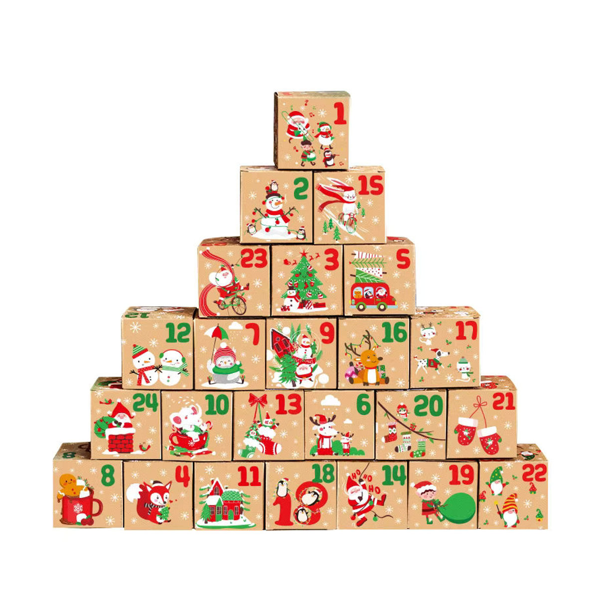 Weihnachts-Adventskalender und Süßigkeitenbox aus Kraftpapier in Braun und Mehrfarbig für Kinder - Bild 2